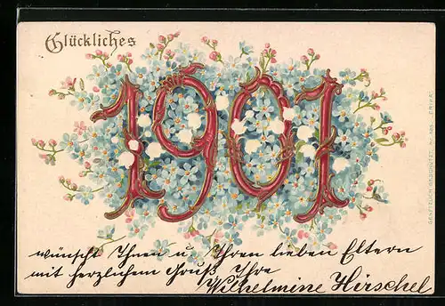 AK Jahreszahl mit Blumen, Neujahrsgruss 1901