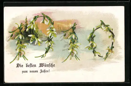AK Jahreszahl 1910 mit Schneeglöckchen
