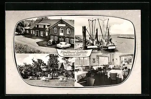 AK Waddensersiel über Nordenham, Nordstrand-Gaststätte, Innenansicht, Garten