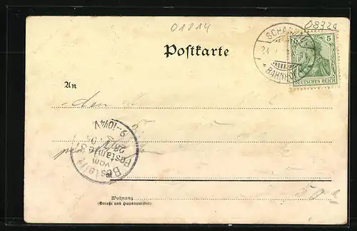 Lithographie Schandau, Uferpartie mit Kirche