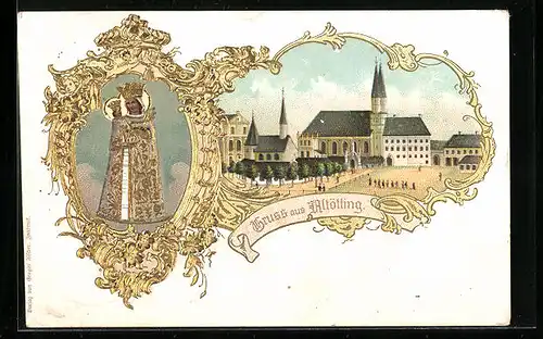 Passepartout-Lithographie Altötting, Kirche, Gnadenbild