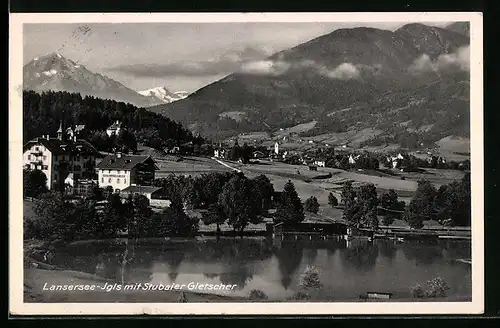 AK Igls, Ortsansicht mit Lansersee und Stubaier Gletscher