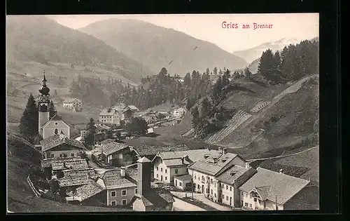 AK Gries am Brenner, Ortsansicht bei diesigem Wetter