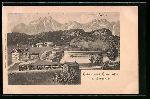 AK Lans, Gasthof Lansersee mit Eisenbahn