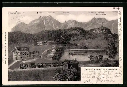 AK Lans, Gasthof Lansersee mit fahrender Eisenbahn
