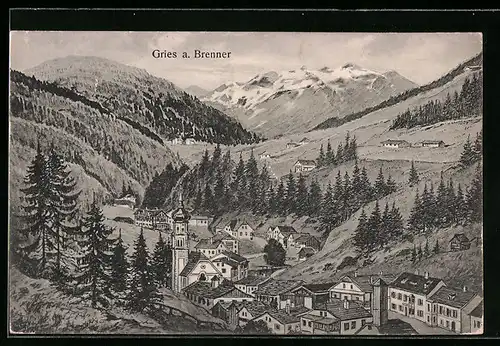 AK Gries a. Brenner, Teilansicht mit Kirche