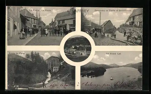 AK Laffrey, La Mairie et la Poste, Sortie du Canal