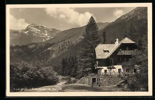 AK Mallnitz, Alpengasthof Gutenbrunn mit Bergpanorama