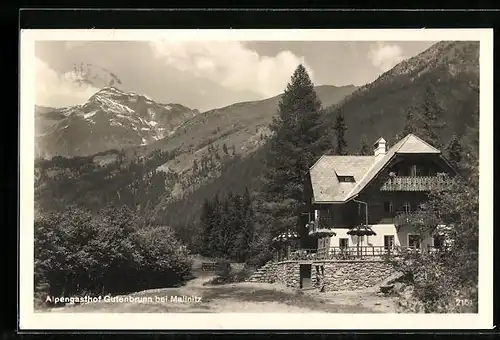 AK Mallnitz, Alpengasthof Gutenbrunn mit Bergpanorama