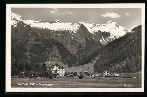 AK Mallnitz, Dorrekheim mit Bergpanorama