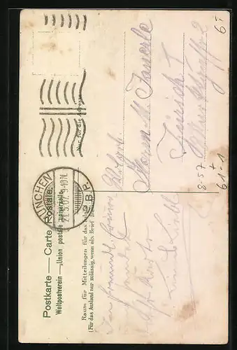 Lithographie München, Stadtplan der Stadt mit Münchner Kindl