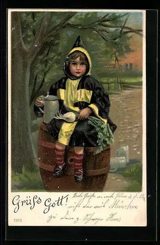 AK Münchner Kindl mit Rettich und Bierkrug