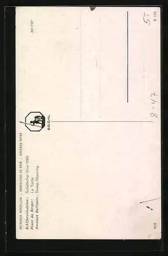 AK Meissner Porzellan: Schäferstündchen, Schafschur, 1769