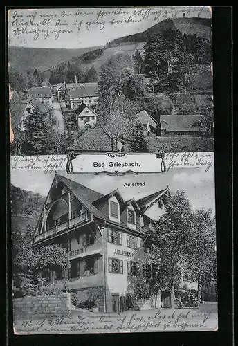 AK Bad Griesbach, Ortspartie mit dem Adlerbad