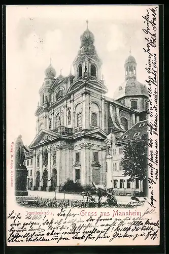 Relief-AK Mannheim, Blick auf die Jesuitenkirche