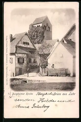 AK Lahr, Strassenpartie mit Burgheimer Kirche