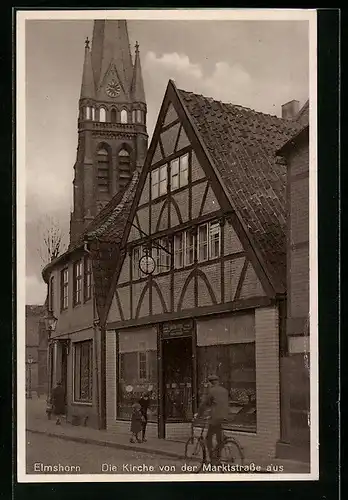 AK Elmshorn, Die Kirche von der Marktstrasse aus