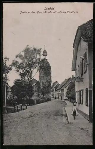 AK Römhild, Partie an der Haupt-Strasse mit unterem Stadtturm