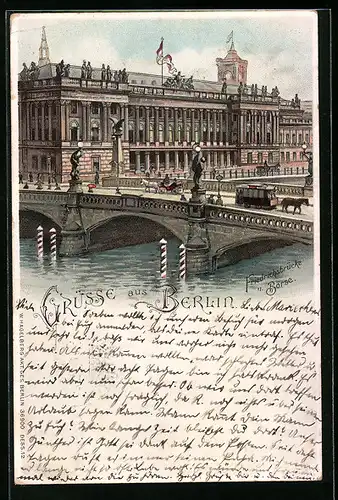 Lithographie Berlin, Friedrichsbrücke und Börse
