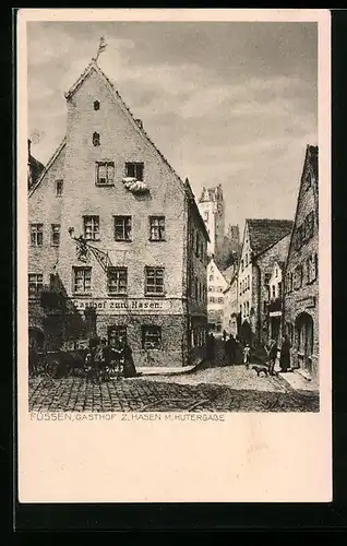 AK Füssen, Gasthof z. Hasen mit Huttergasse