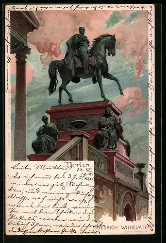 Künstler-AK Heinrich Kley: Berlin, Blick auf das Friedrich Wilhelm IV. Denkmal