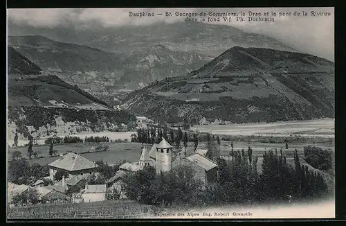 AK St. Georges-de-Commiers, Panorama, le Drac et le pont de la Rivoire, dans le fond Vif