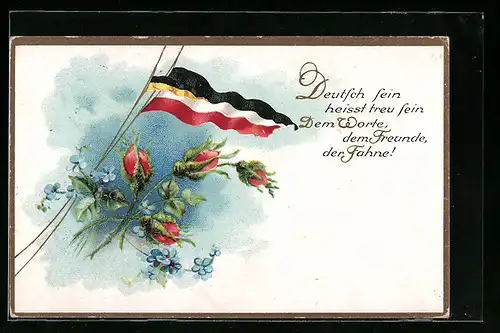 Künstler-AK Flagge mit Rosen, Zweibund