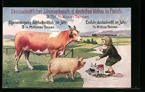 AK Serie: Deutsche Volkswirtschaftliche Wahrheiten, Kind mit Schwein und Rind