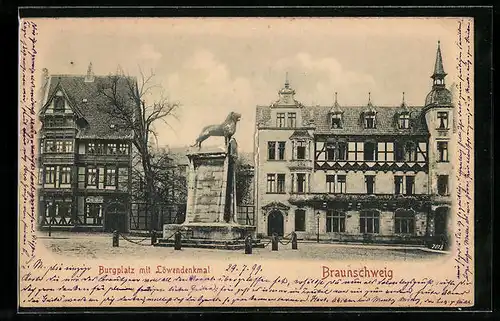 Relief-AK Braunschweig, Burgplatz mit Löwendenkmal