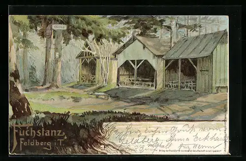 Lithographie Feldberg i. T., Gasthaus Fuchstanz im Wald gelegen