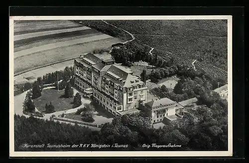 AK Königstein i.T., Kuranstalt Taunusheim der RKV, Fliegeraufnahme