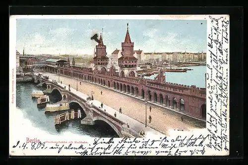 AK Berlin-Friedrichshain, Partie an der Oberbaumbrücke, Hochbahn