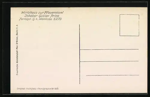 AK Berlin-Wannsee, Wirtshaus zur Pfaueninsel, Inh. Gustav Prinz