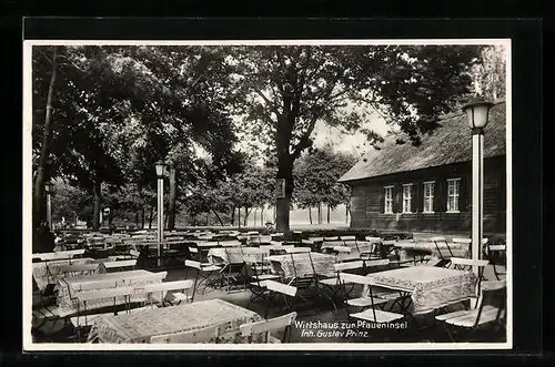 AK Berlin-Wannsee, Wirtshaus zur Pfaueninsel, Inh. Gustav Prinz mit Terrasse