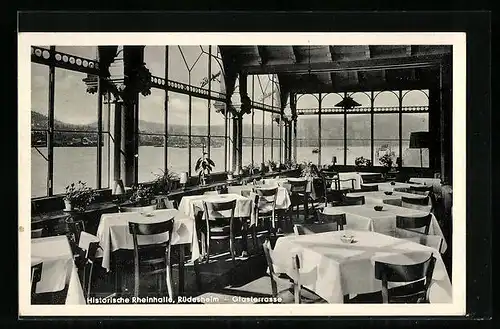 AK Rüdesheim a. Rh., Historische Rheinhalle, Glasterrasse