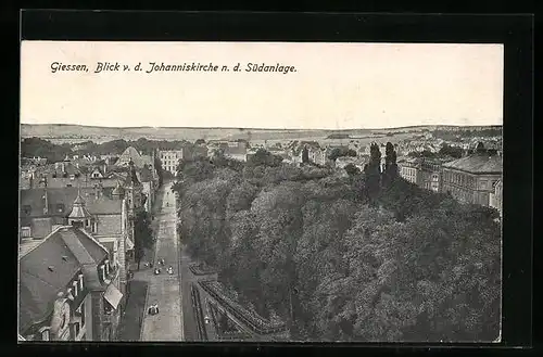 AK Giessen, Blick v. d. Johanniskirche n. d. Südanlage