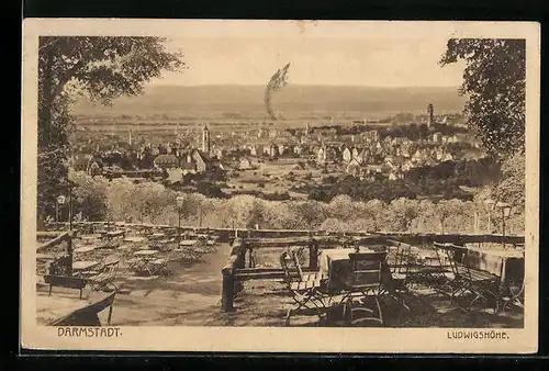 AK Darmstadt, Blick von Hotel Ludwigshöhe aus