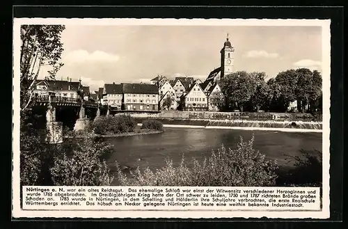 AK Nürtingen a. N., Ortsansicht mit Uferpartie