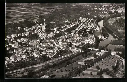 AK Neckarhausen b. Nürtingen, Gesamtansicht, Fliegeraufnahme