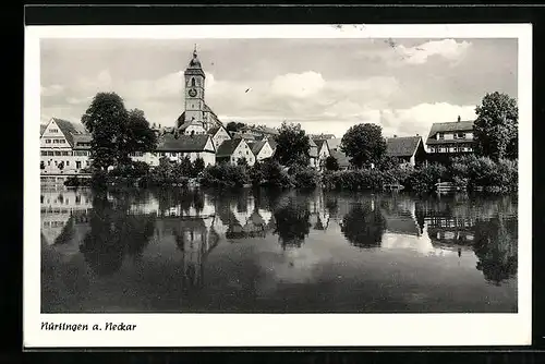 AK Nürtingen a. Neckar, Uferpartie mit Kirche