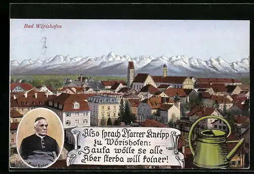 AK Bad Wörishofen, Ortsansicht aus der Vogelschau, Prälat Kneipp