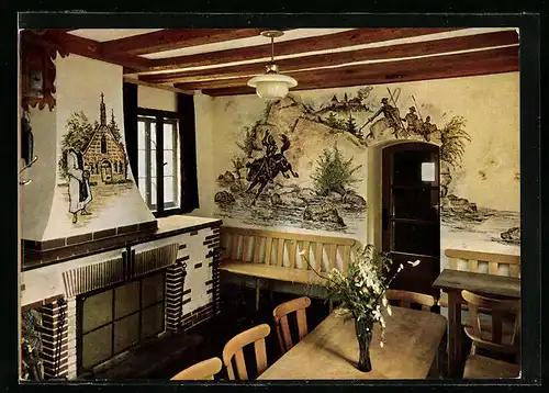 AK Gernsbach-Herrenalb, Jugendwanderheim Teufelsmühle, Am Kamin im Gemeinschaftsraum