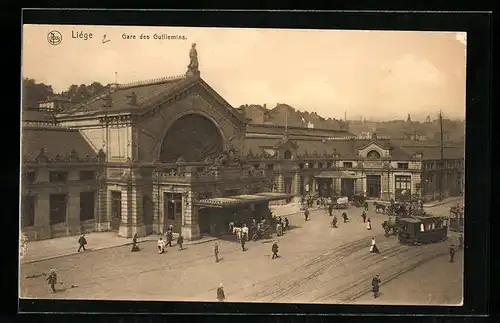 AK Liége, Gare des Guillemins, Bahnhof, Strassenbahn