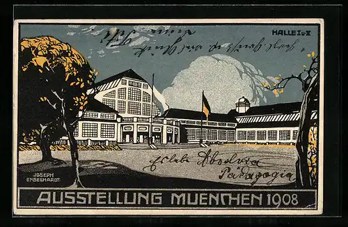 Künstler-AK sign. Joseph Engelhardt: München, Ausstellung 1908, Hallen I und II