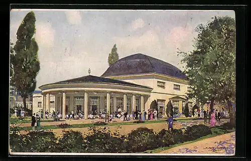 Künstler-AK Claus Bergen: Köln, Deutsche Werkbund-Ausstellung 1914, Ansicht vom Cafe
