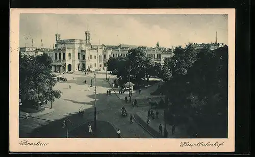 AK Breslau, Hauptbahnhof aus der Vogelschau