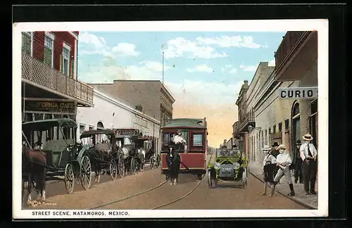 AK Matamoros, Street Scene, Pferdebahn