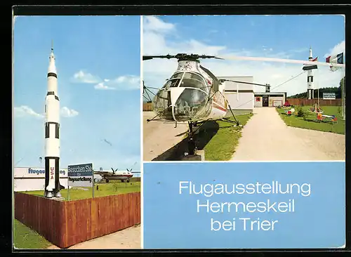 AK Hermeskeil bei Trier, Flugausstellung, Helicopter, Modell einer Saturn-Rakete