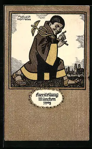 Künstler-AK sign. Müller Hofmann: München, Ausstellung 1908, Münchner Bruder mit Hermesstab