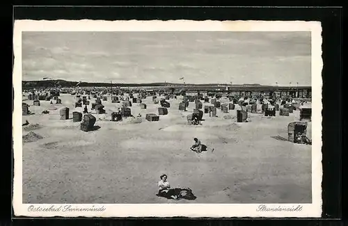 AK Swinemünde, Strandansicht mit Strandkörben